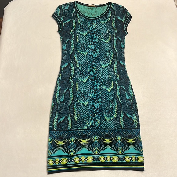 ROBERTO CAVALLI GREEN PYTHON EFFECT SHEATH DRESS - Picture 4 of 8